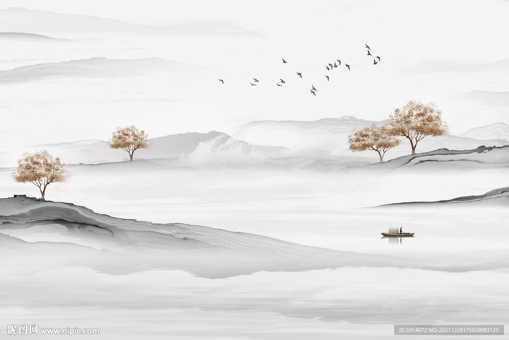 晶瓷画水墨山水画
