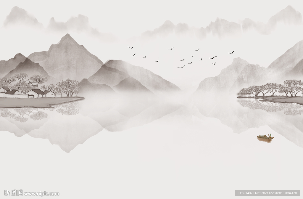 晶瓷画水墨山水画