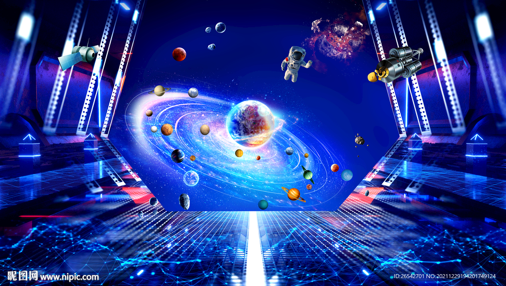 科幻太空宇航员背景墙