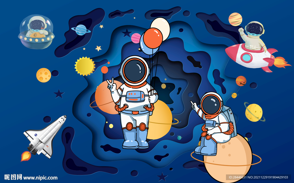 北欧卡通手绘儿童房背景墙