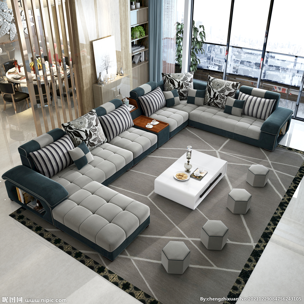 现代北欧风高档棉麻小转角沙发 - 雅然居家居设计效果图 - 每平每屋·设计家