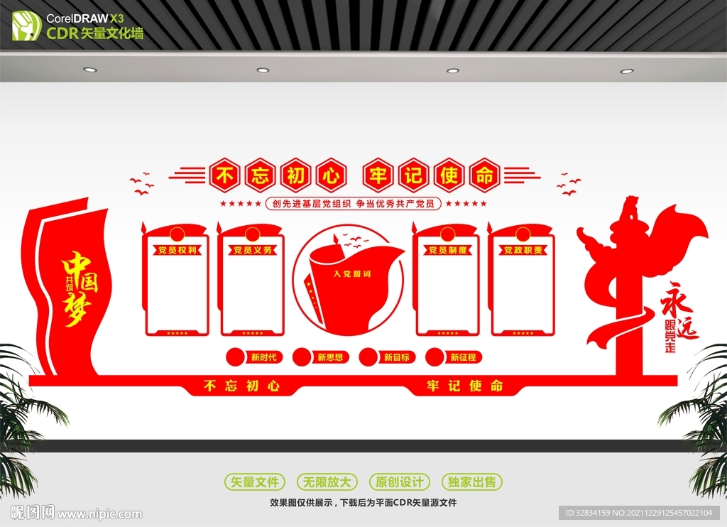 不忘初心党建文化墙