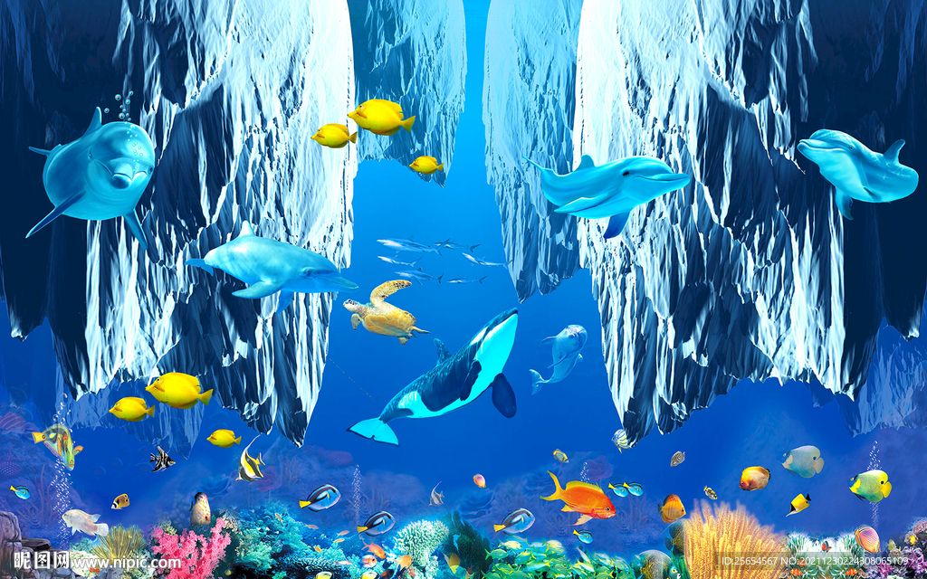 唯美海底世界3D背景墙