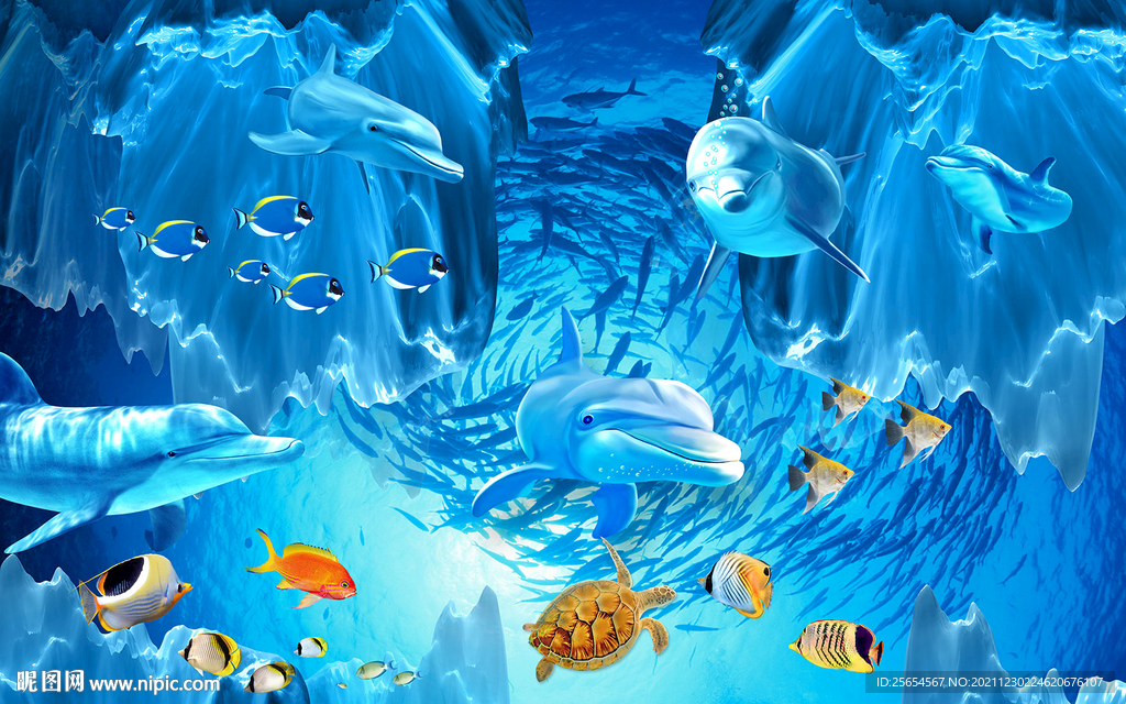 3d海豚海底世界背景墙