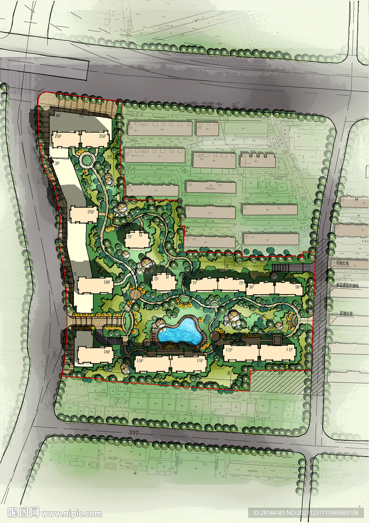 居住小区景观PSD彩平面总平面