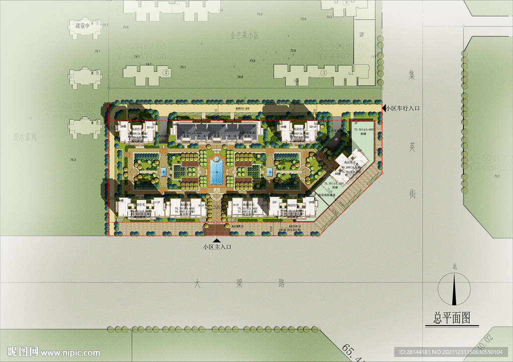 居住小区景观PSD彩平面总平面