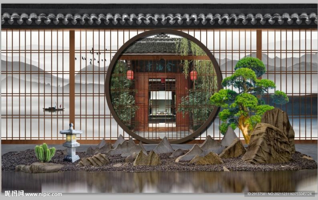 新中式意境山水景观文化墙