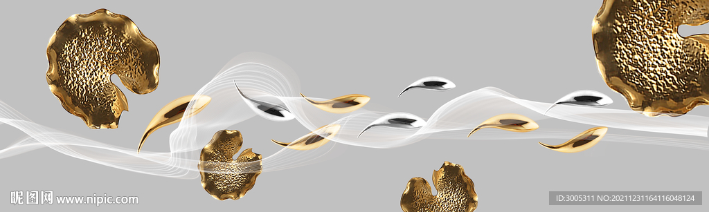 晶瓷画线条抽象画荷叶金鱼