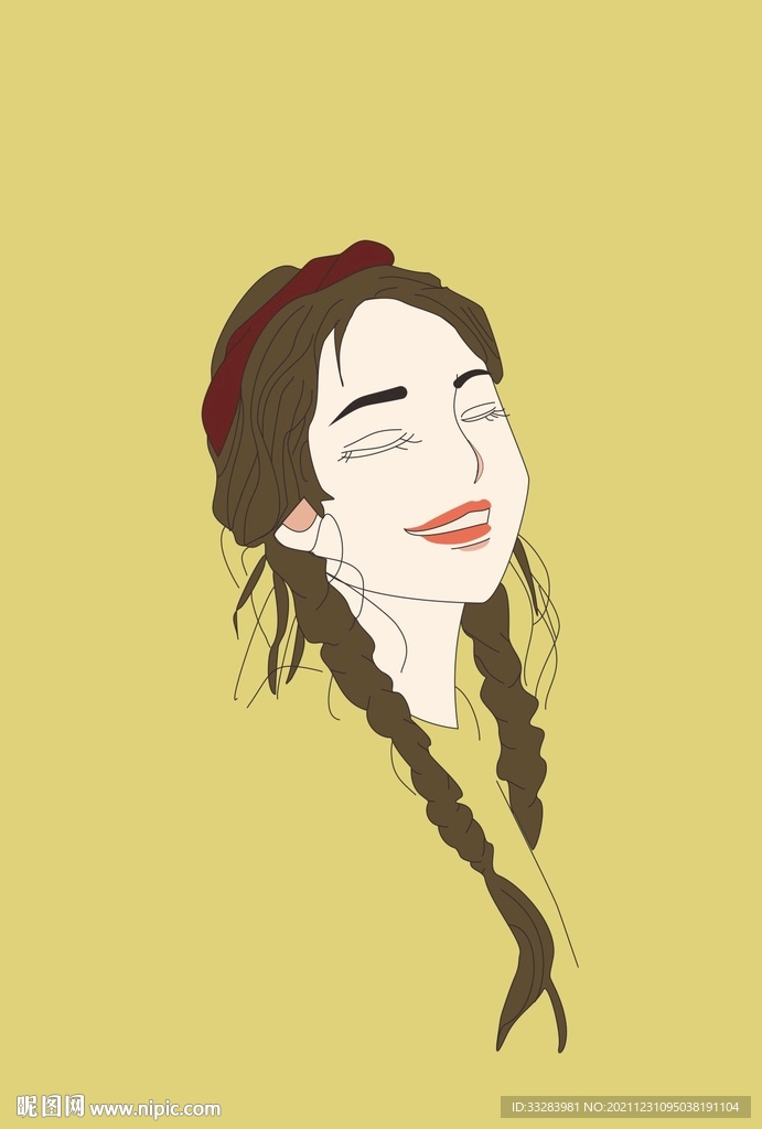 长发女孩自画像