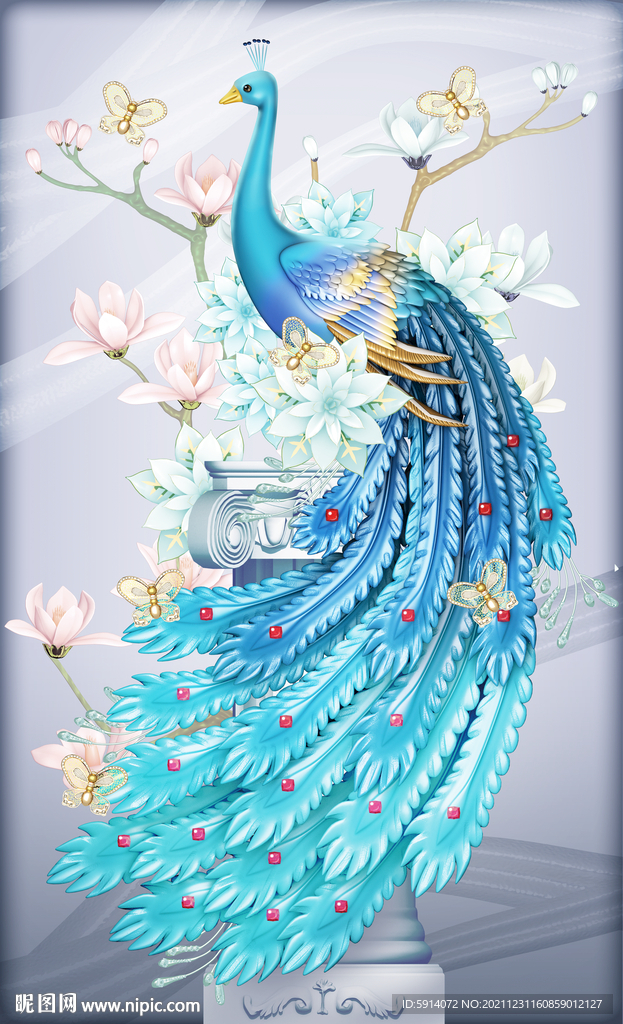 晶瓷画抽象画孔雀