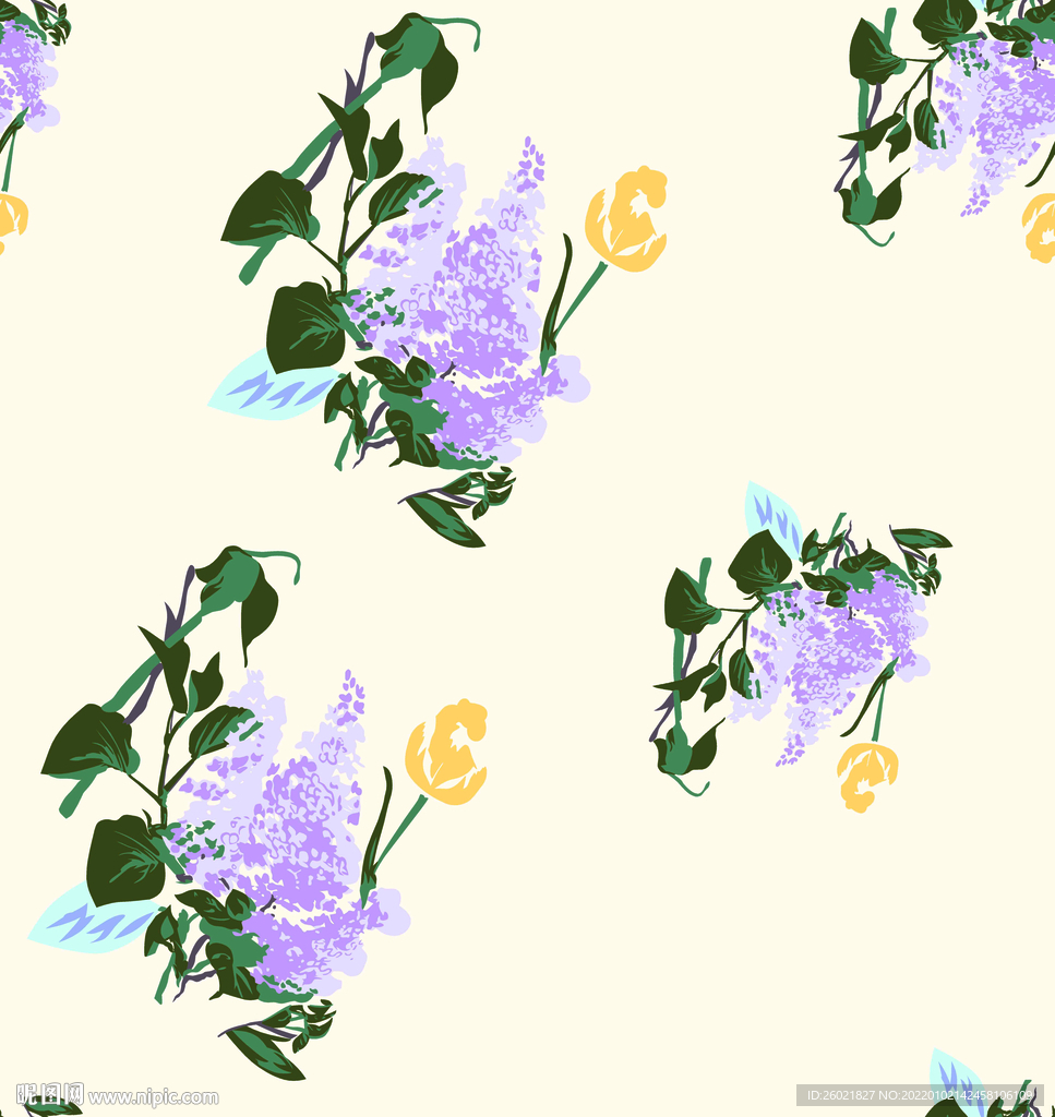 小清新数码印花叶子玫瑰