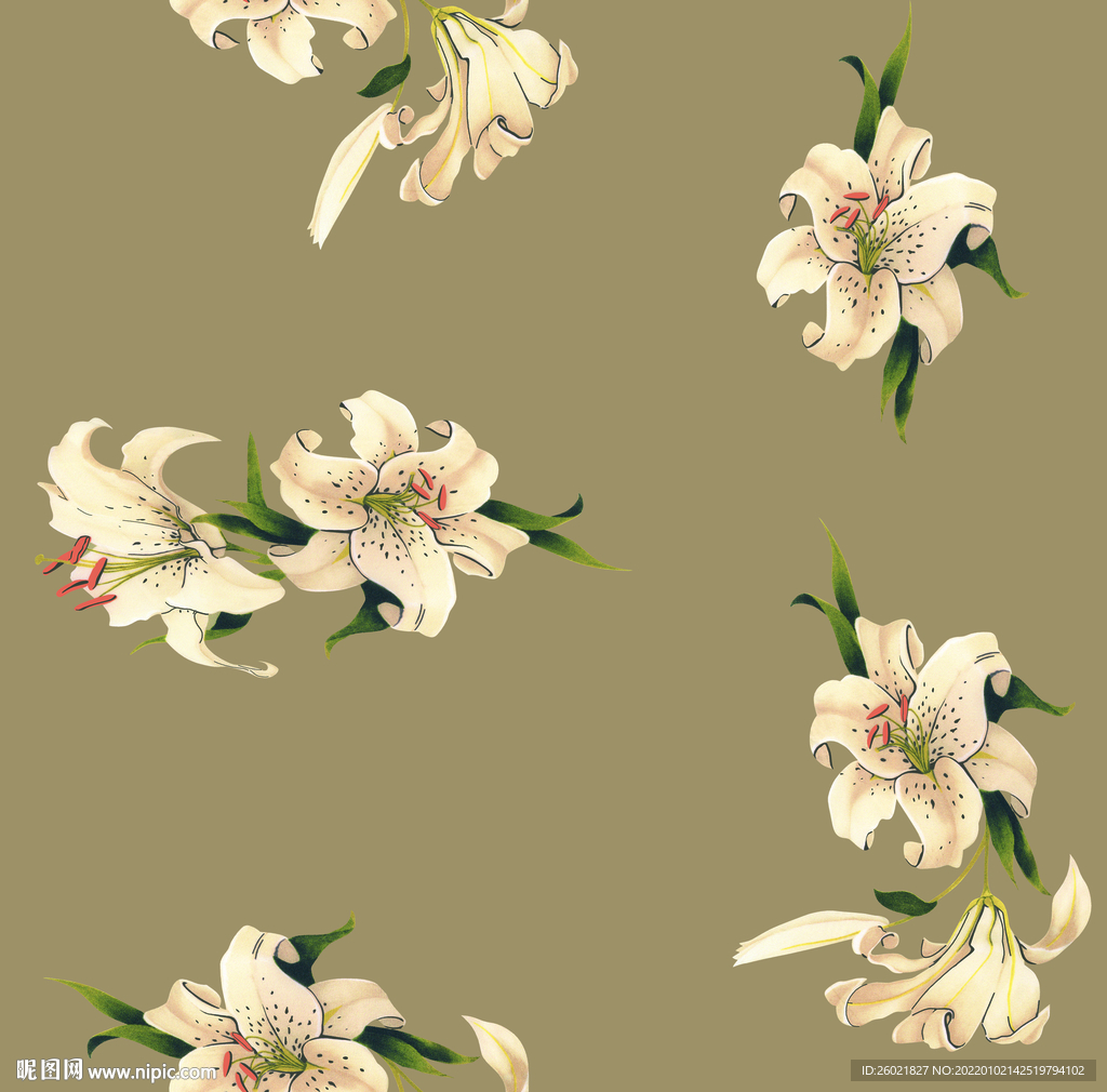 香水百合数码印花