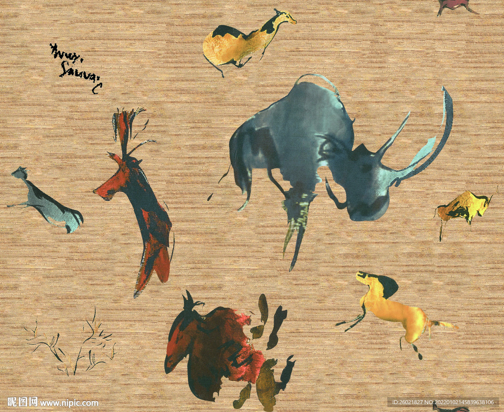 犀牛长颈鹿动物图案数码印花