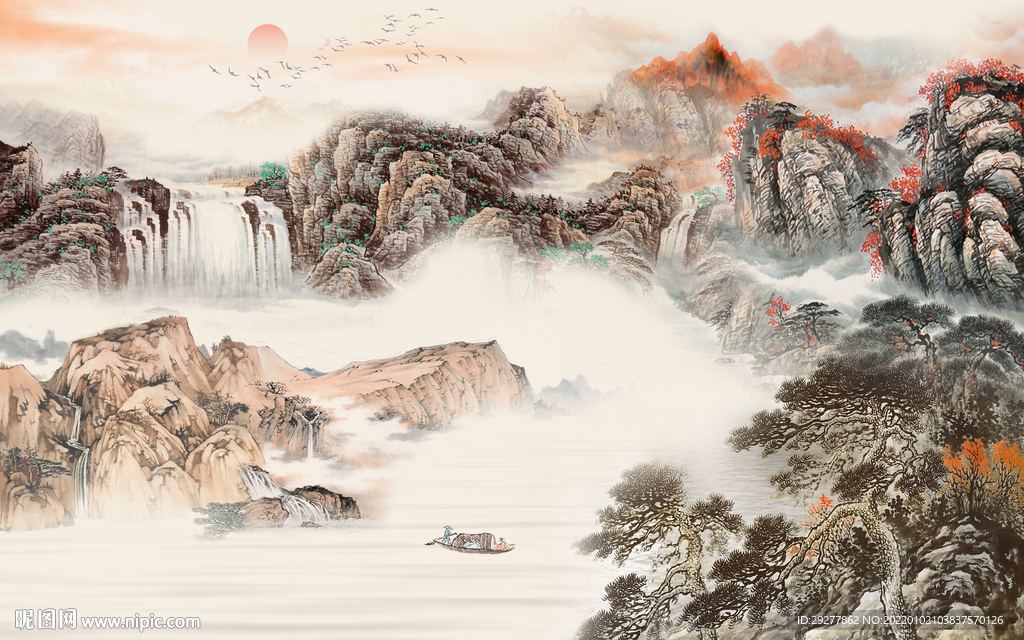 国画山水新背景画 tif分层