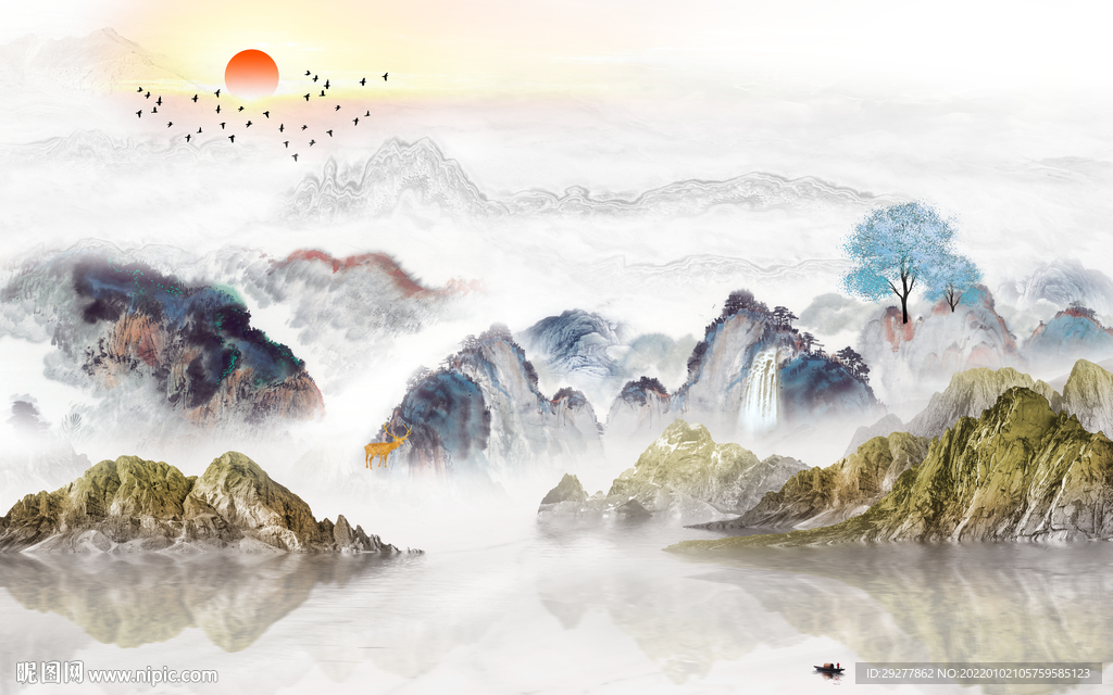 中式 山水新背景画 tif分层