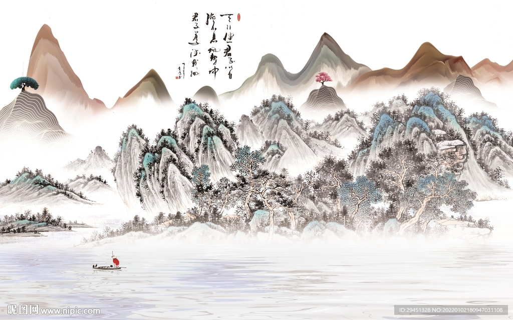 国画客厅电视山水 tif分层