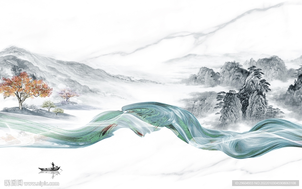 现代 客厅山水图 tif分层画