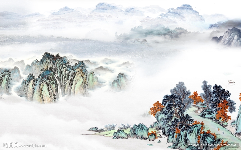 国画客厅背景山水 tif分层