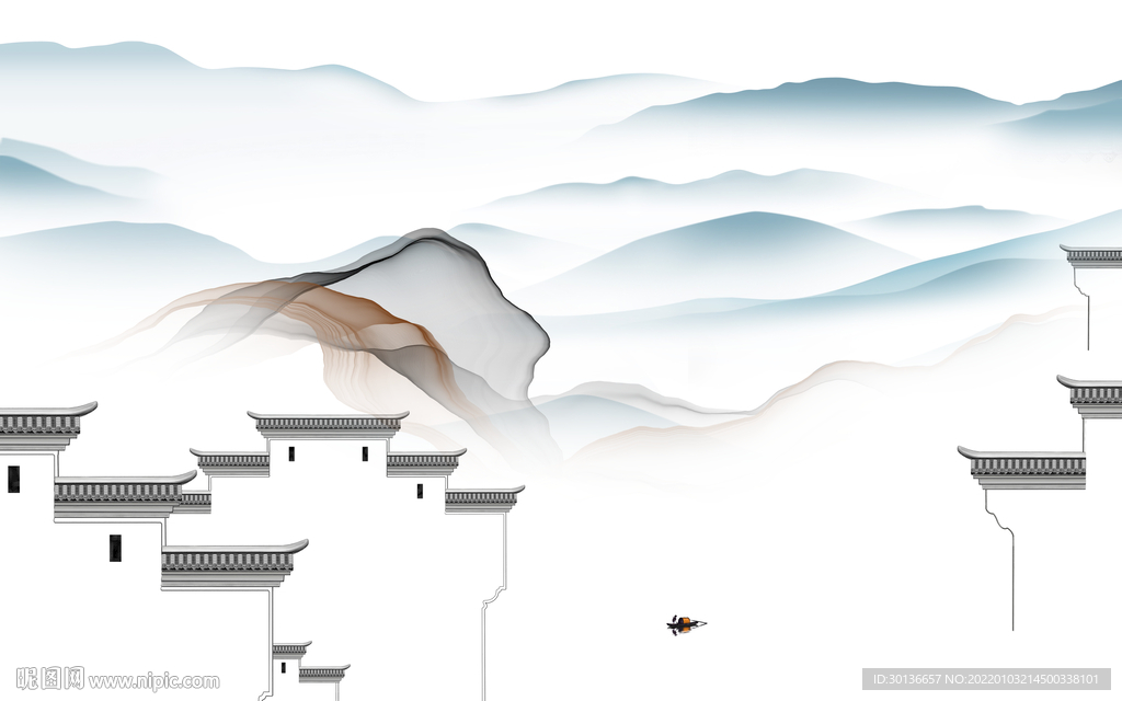 徽派 电视山水画 tif分层图