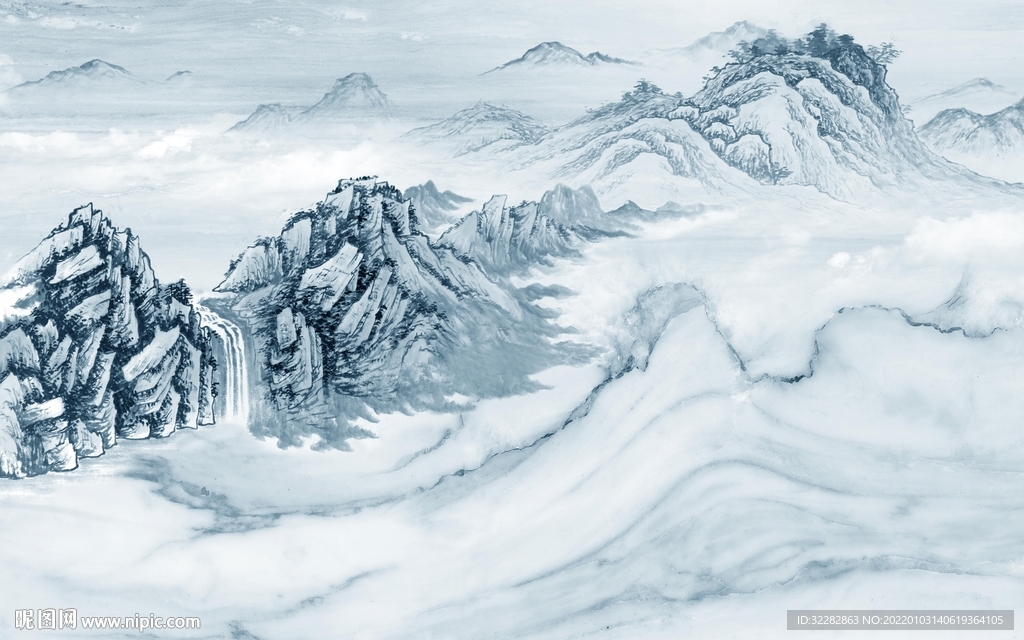 石纹新背景墙山水 TIF分层