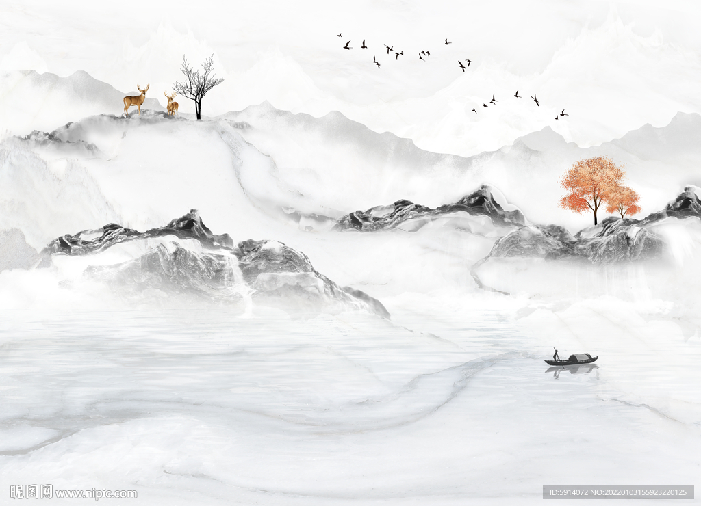 晶瓷画抽象水墨山水风景画