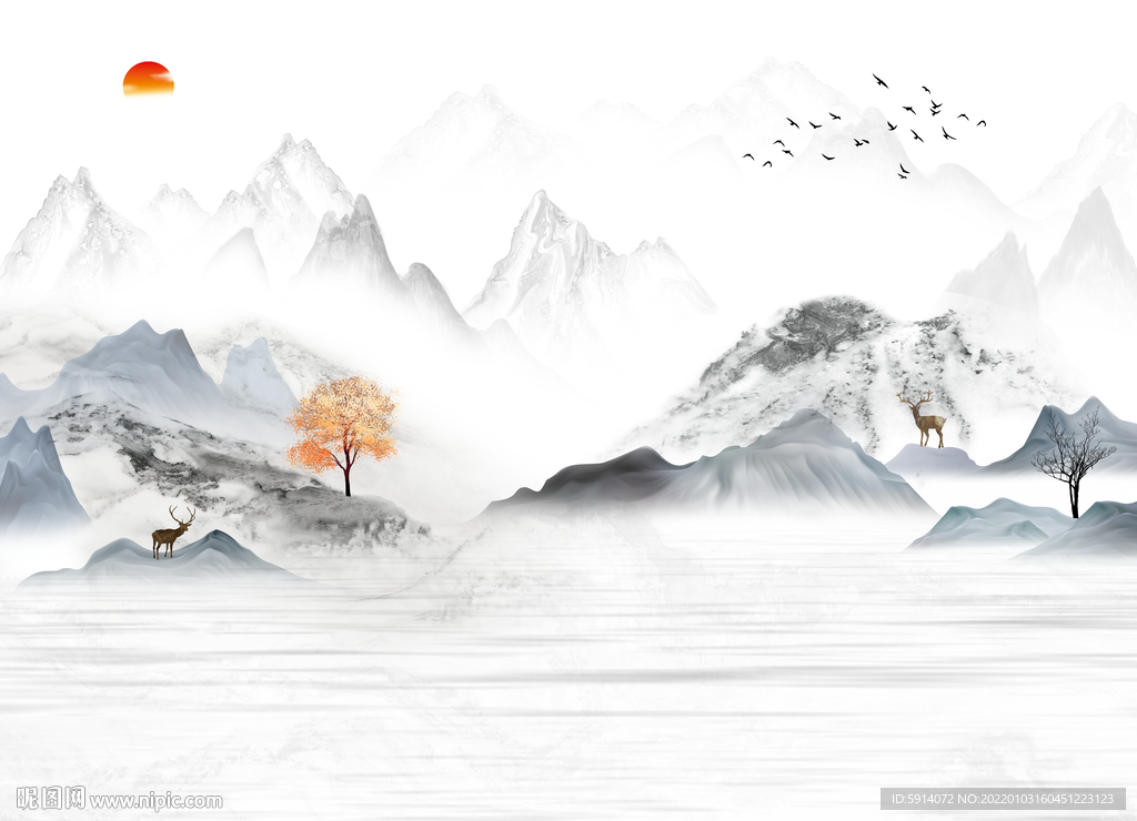 晶瓷画抽象水墨山水风景画