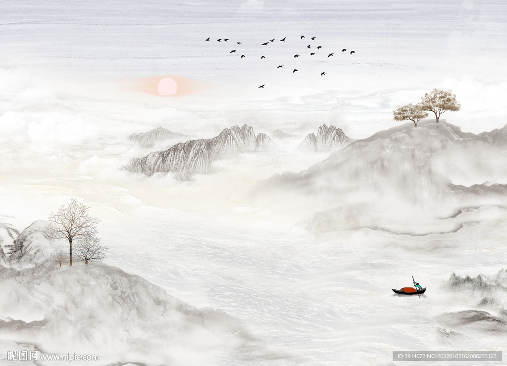 晶瓷画抽象水墨山水风景画