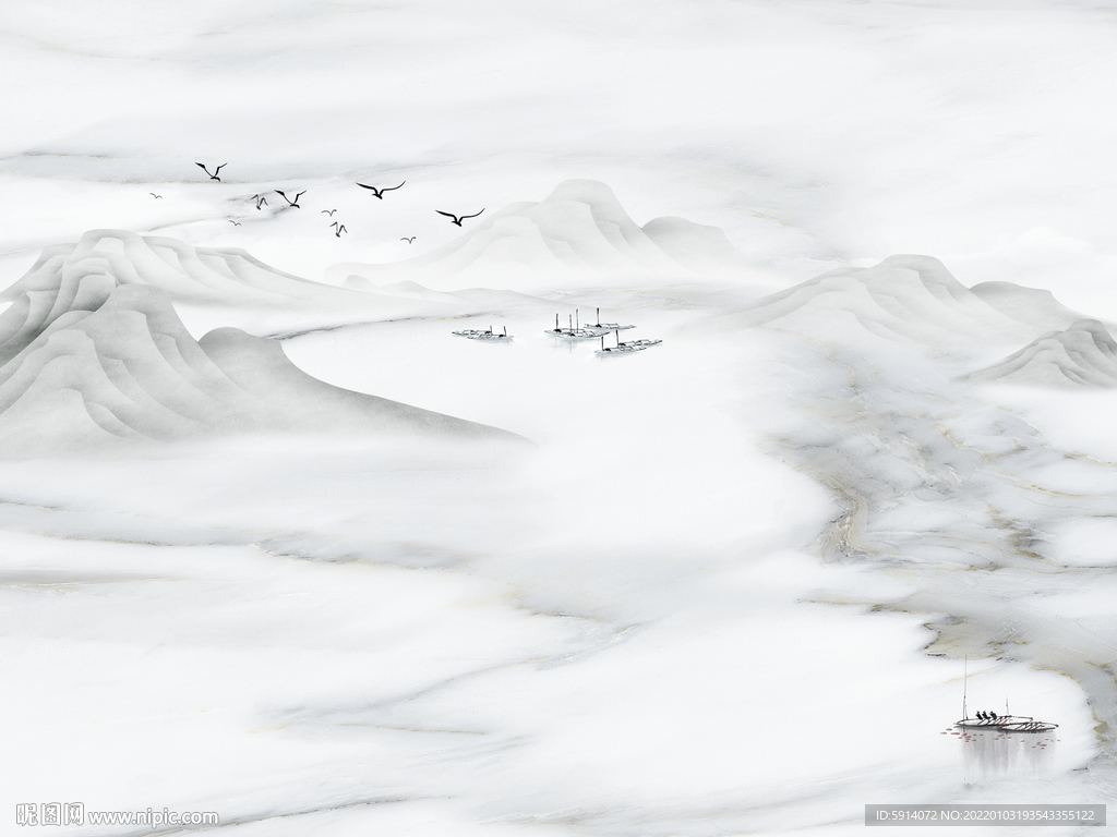 晶瓷画抽象水墨山水风景画