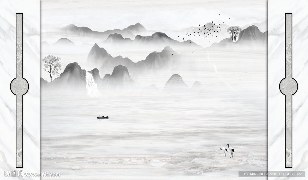 晶瓷画抽象水墨山水风景画