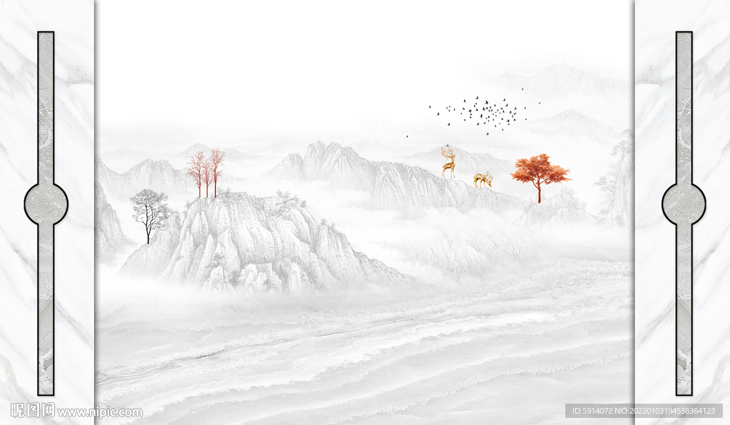 晶瓷画抽象水墨山水风景画