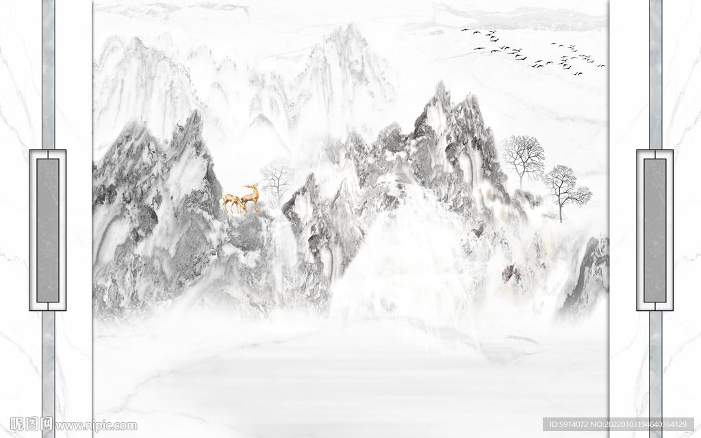 晶瓷画抽象水墨山水风景画