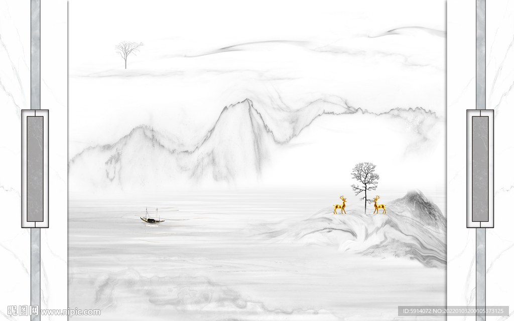 晶瓷画抽象水墨山水风景画