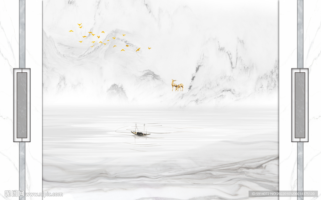 晶瓷画抽象水墨山水风景画