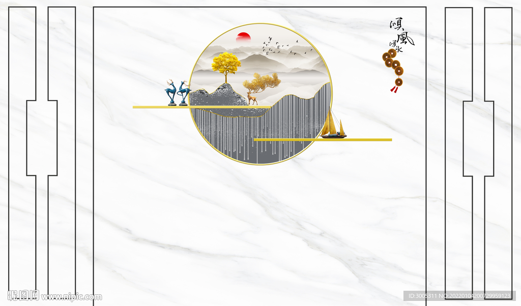 晶瓷画山水风景画大理石纹