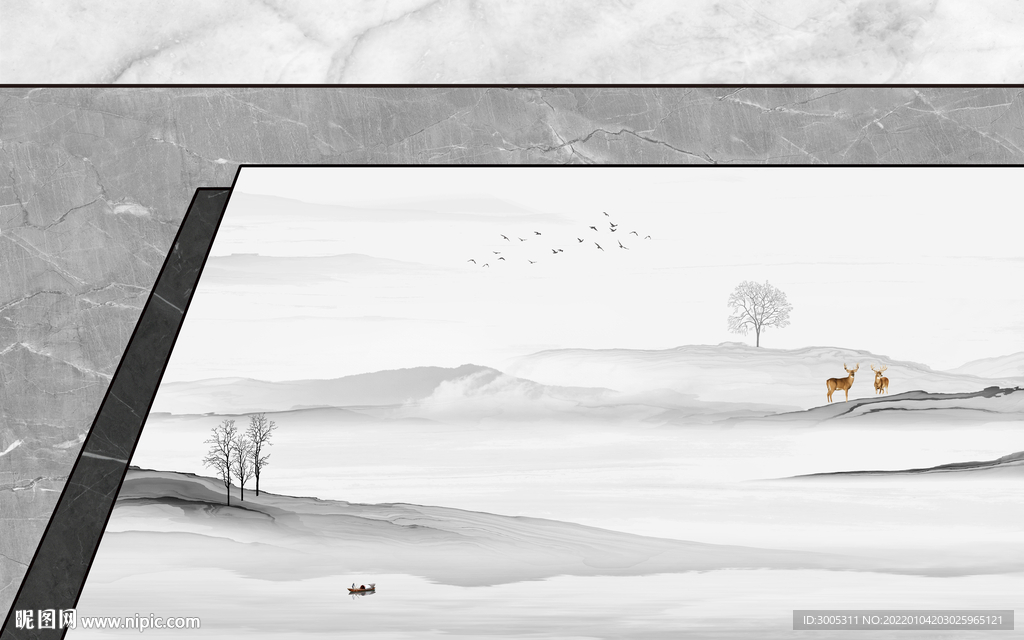 晶瓷画水墨山水画大理石纹