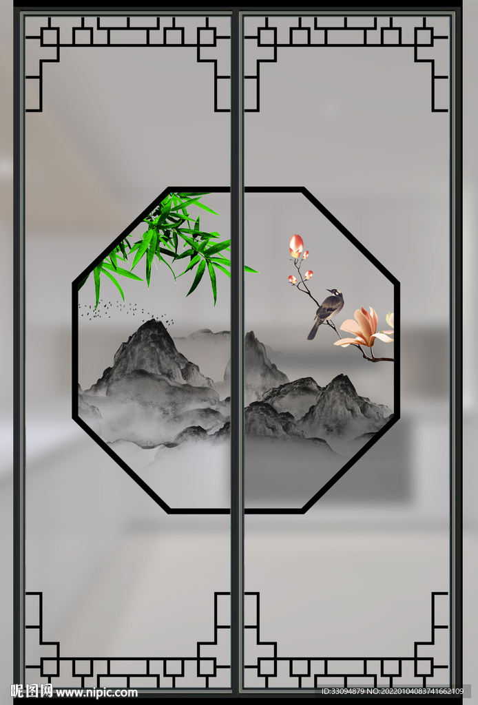 高清分层透明底推拉门打印图