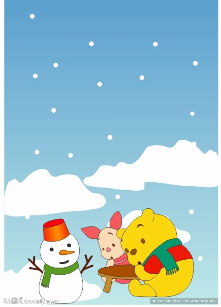 卡通动物雪人小熊小猪