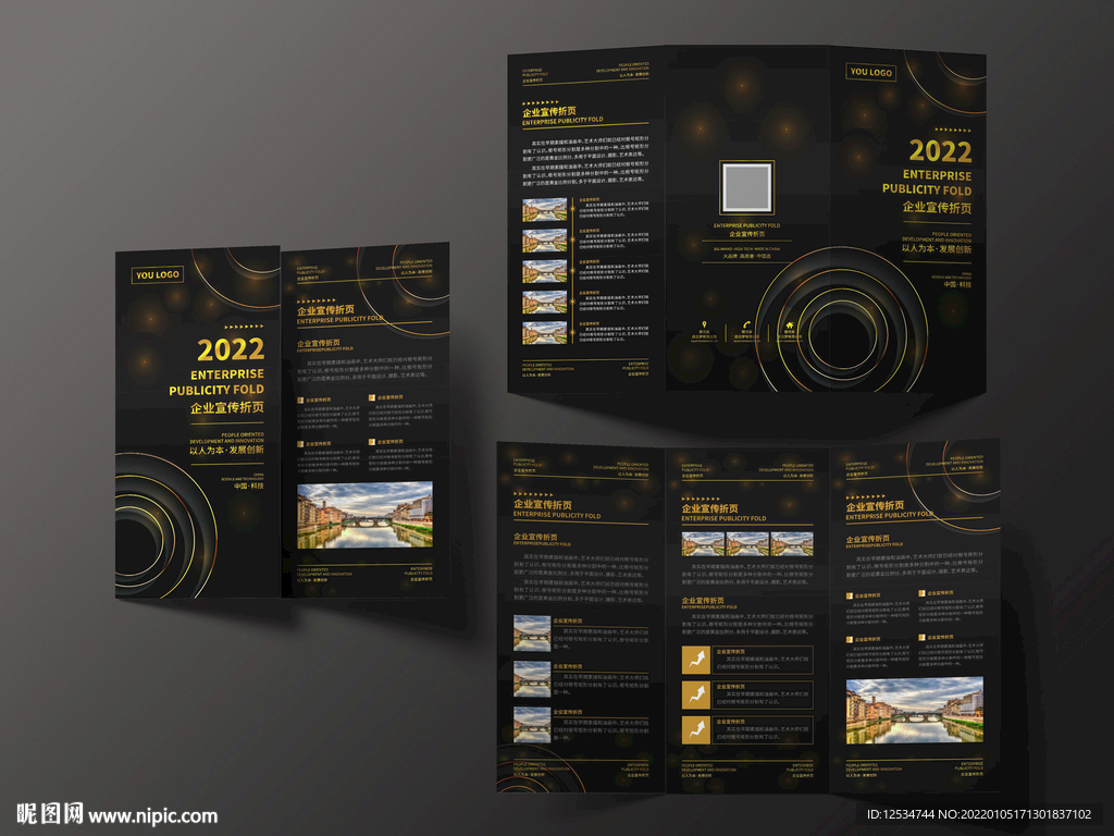 高端金色黑色企业三折页