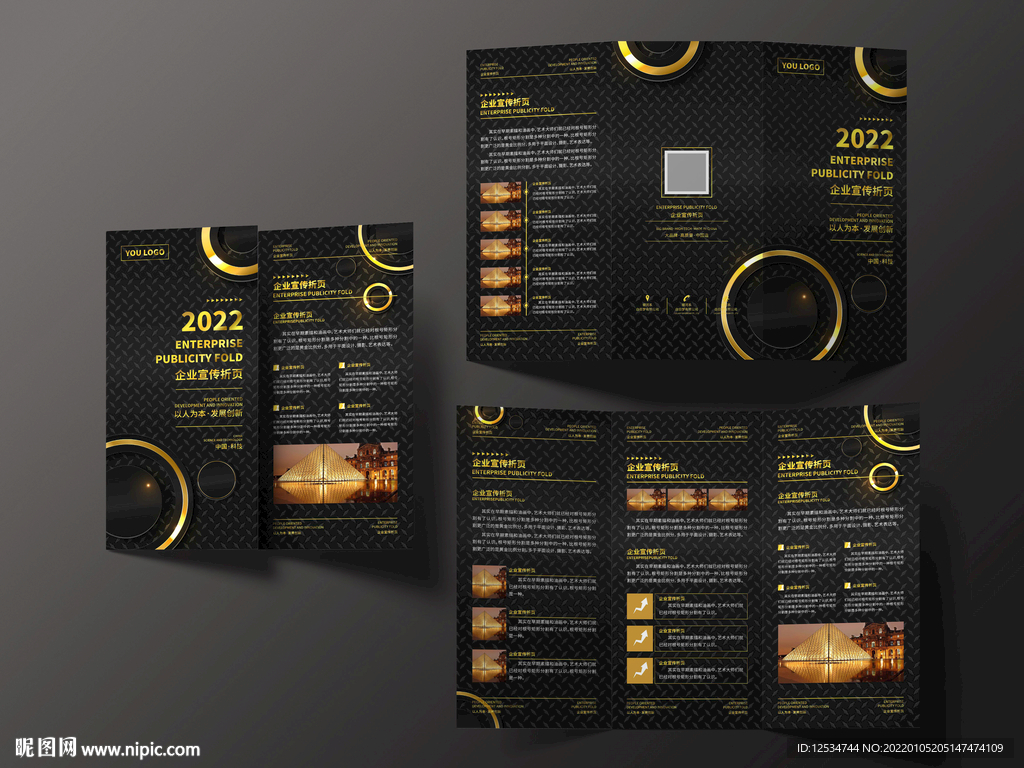 高端金色黑色企业三折页