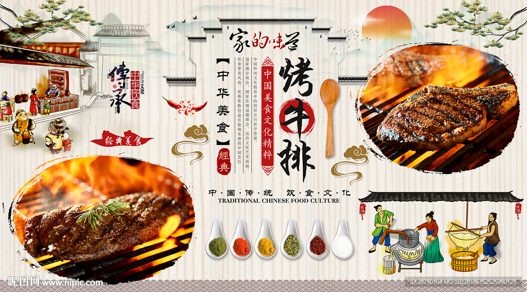 烤牛排背景墙