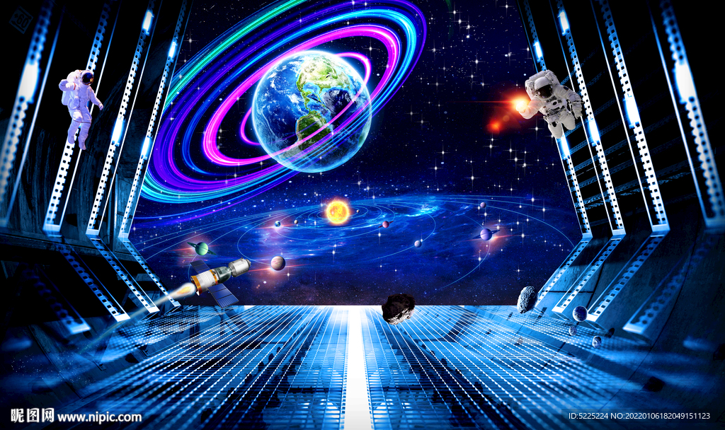 科技空间站宇航员背景墙
