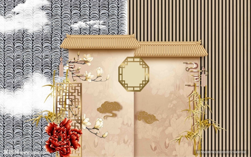 新中式背景墙 