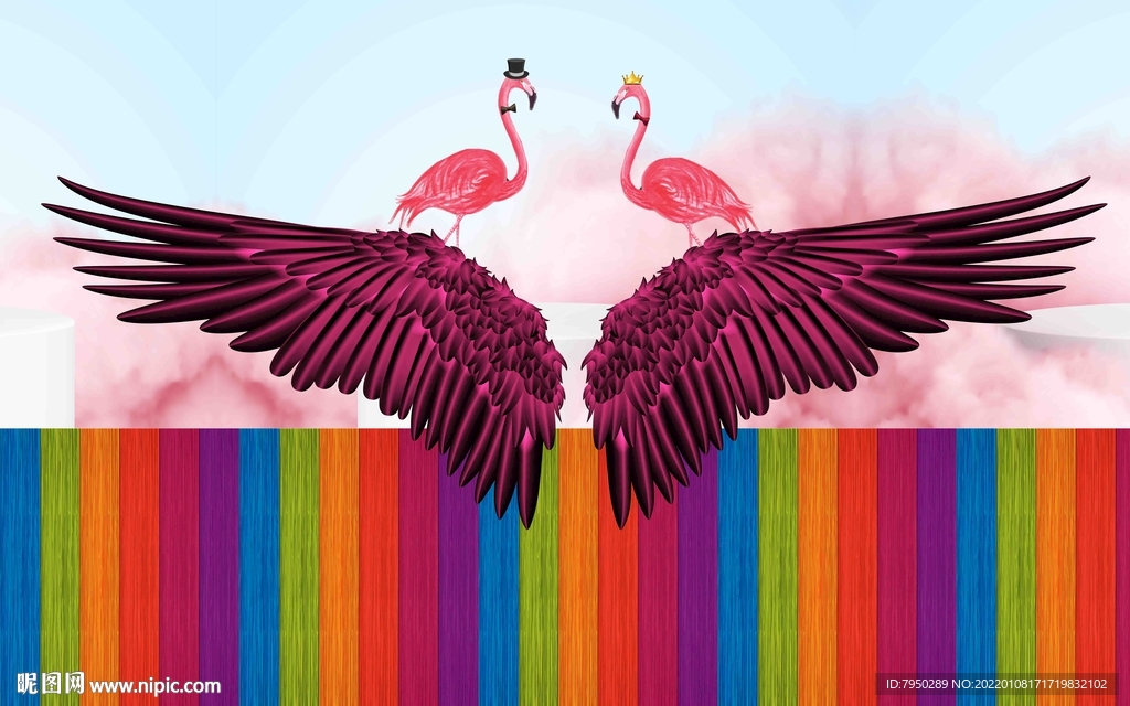 网红直播间翅膀背景墙 