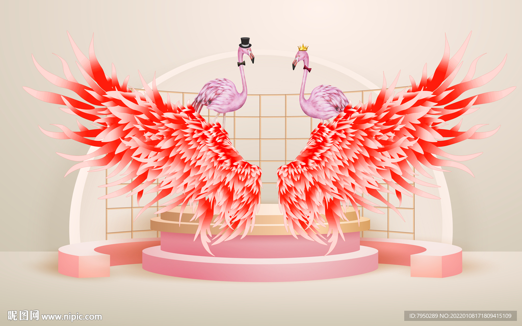 网红直播间翅膀背景墙 