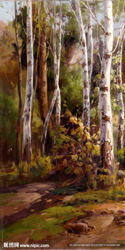 树林风景油画