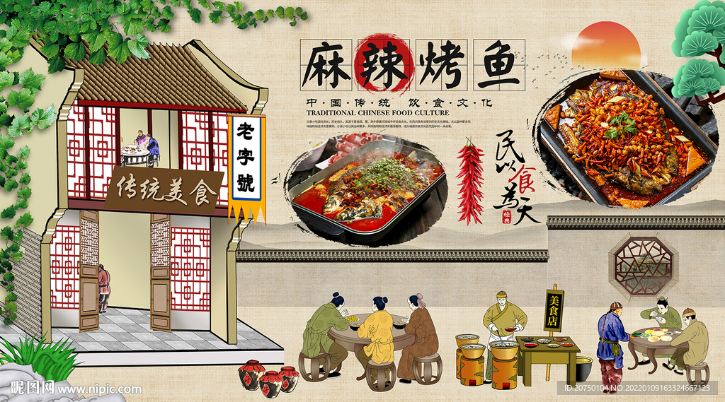 麻辣烤鱼背景墙