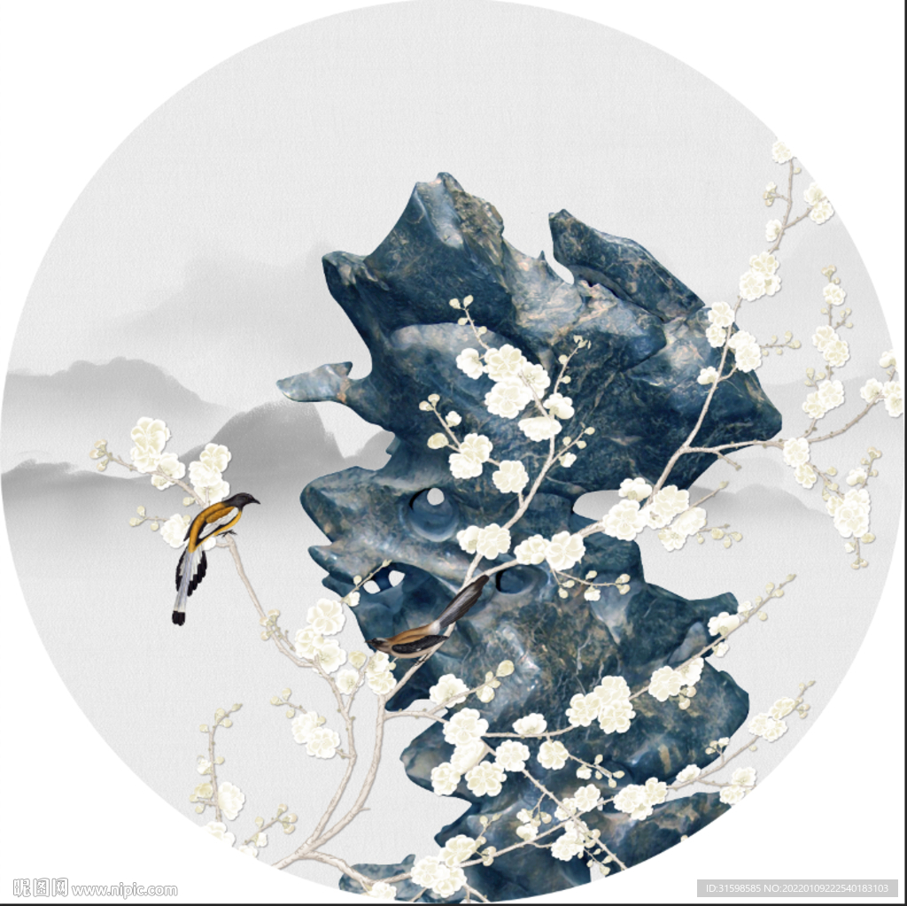 圆形花鸟山水玄关