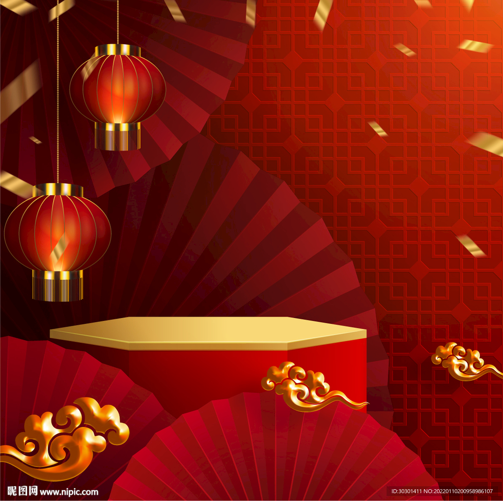 红色中国风春节新年展台背景