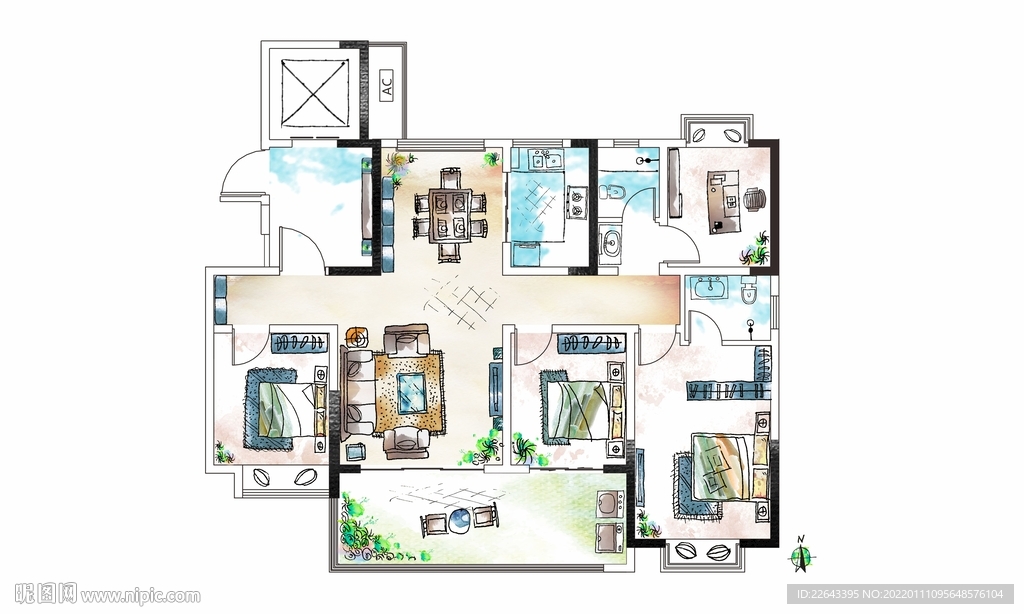手绘户型图 户型图渲染