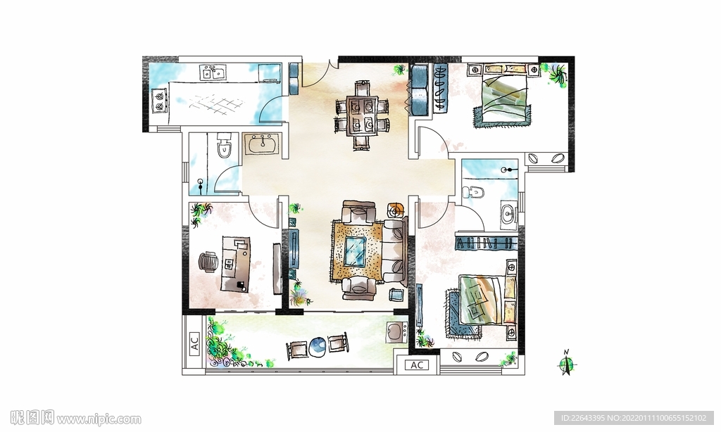 手绘户型图 户型图渲染